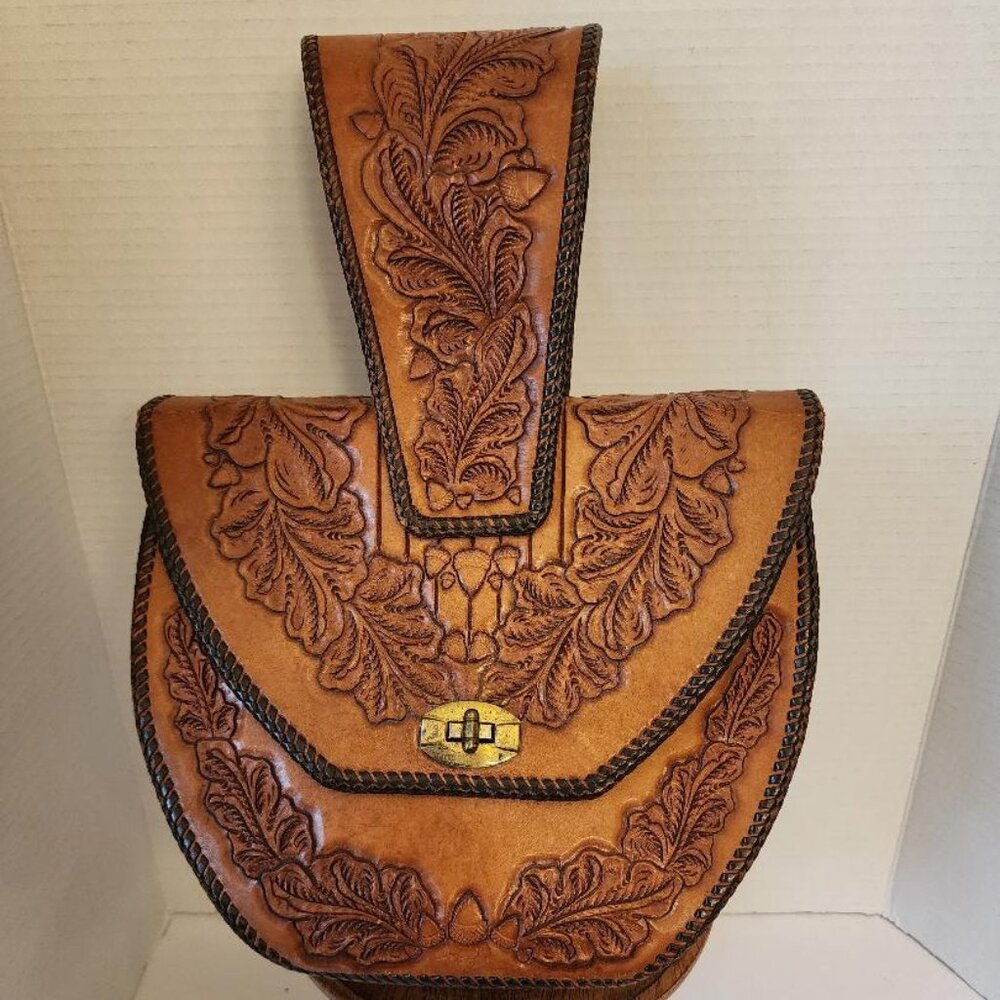 Vintage 1950's Wide Strap Tooled Leather Purse-Raleigh